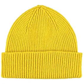 Electric Yellow Ribbed Lambswool Unisex Beanie