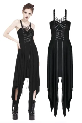 Punk knitted dress with irregular hem and interlaced rope design DW190