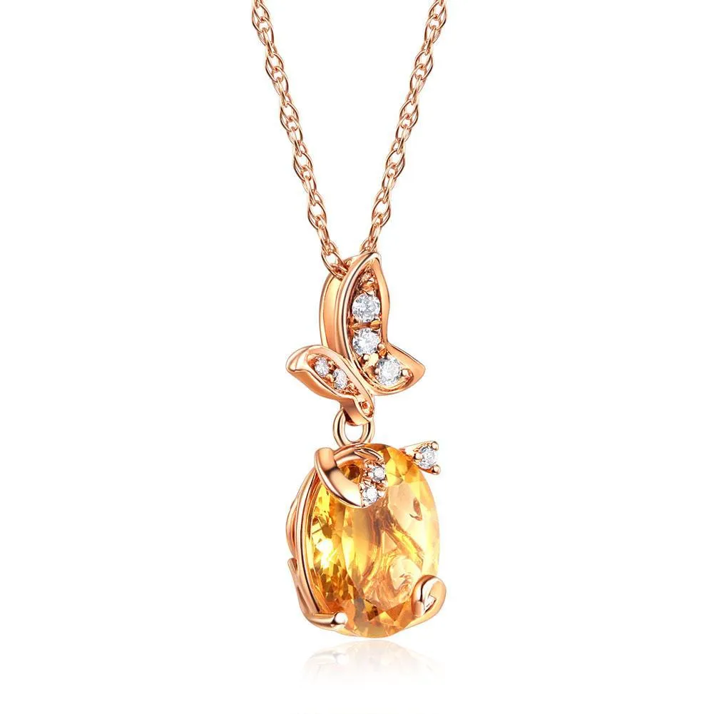 14K Rose Gold Citrine Butterfly Pendant MKN7002CT