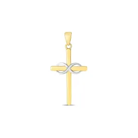 14k Two Tone Gold High Polish Diamond Cut Cross Pendant