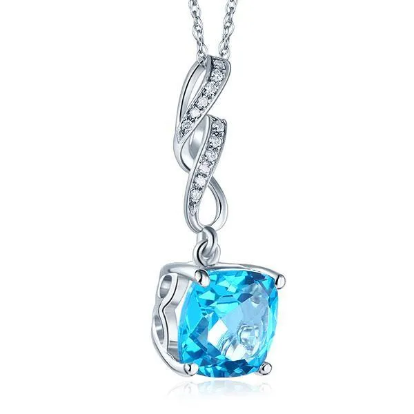 14K White Gold Swiss Blue Topaz Pendant Necklace MKN7007SB