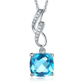 14K White Gold Swiss Blue Topaz Pendant Necklace MKN7007SB