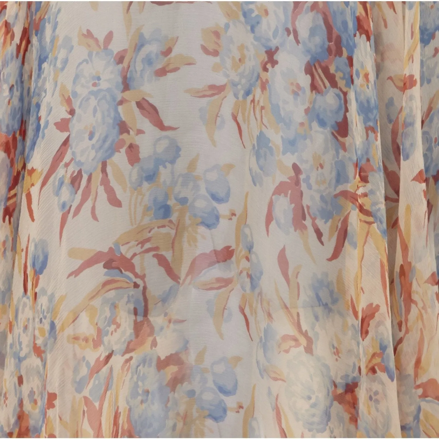 1920s Peach and Blue Silk Chiffon Floral Dress