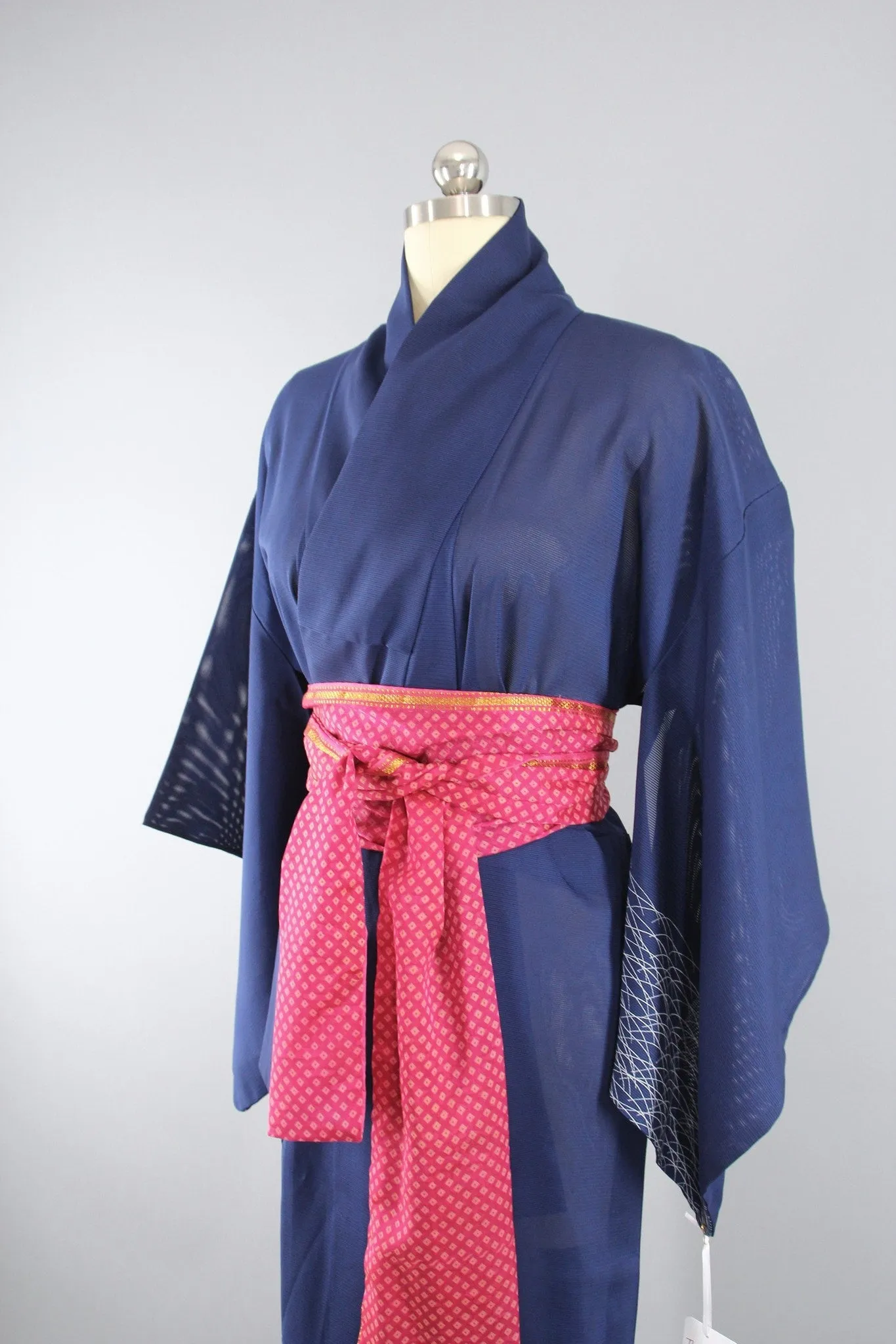 1970s Vintage Kimono Robe in Sheer Blue Ro Silk