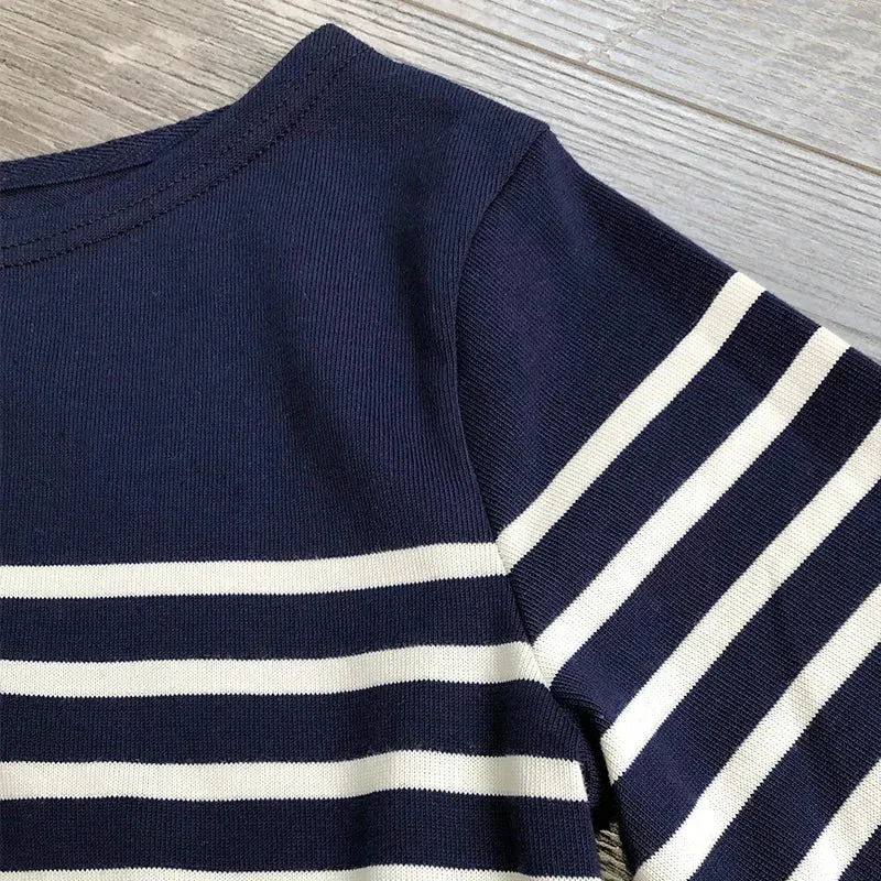 2024 Long Sleeve Striped Combed Cotton T-Shirt for Women