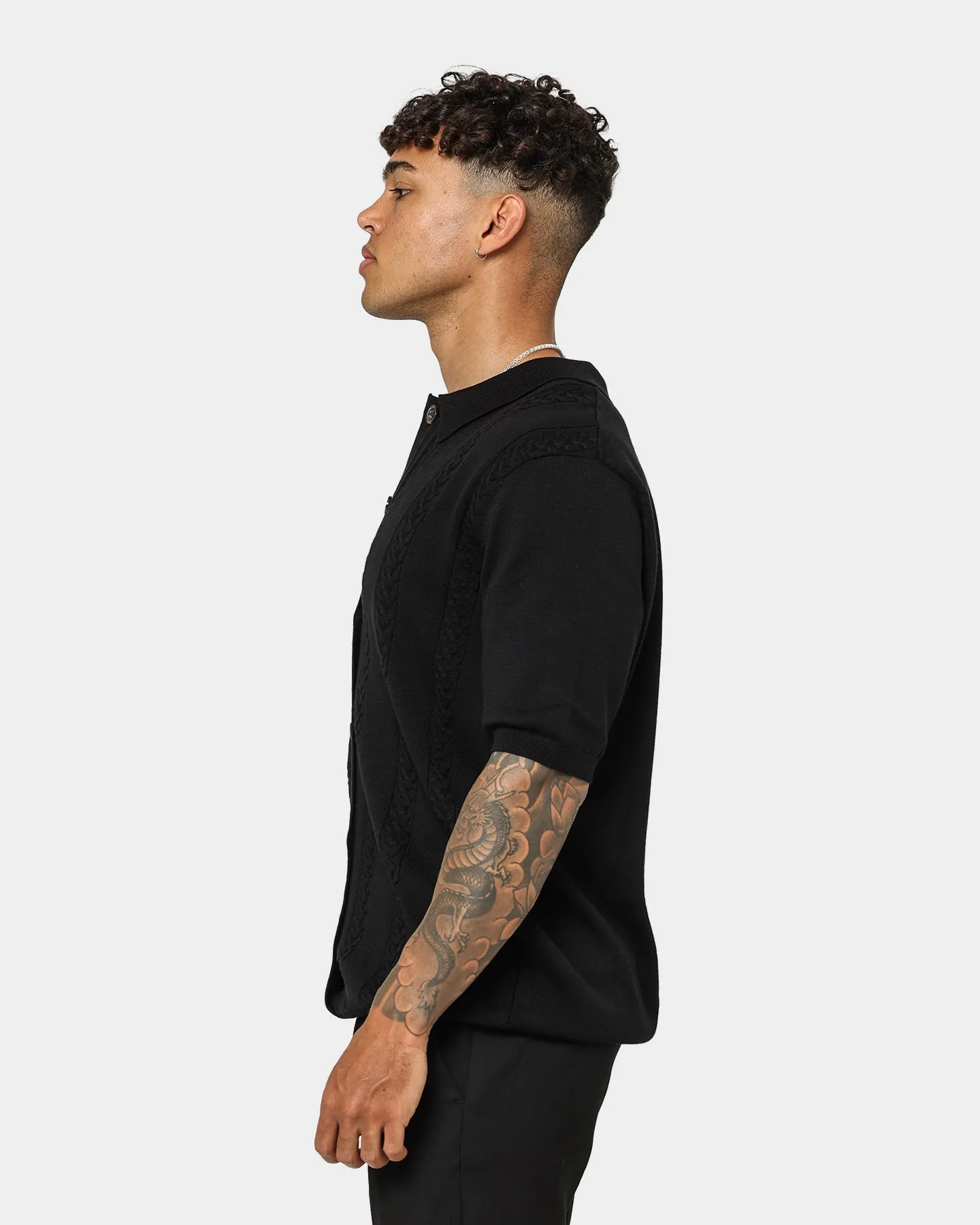 404 Cable Knit Button Up Black