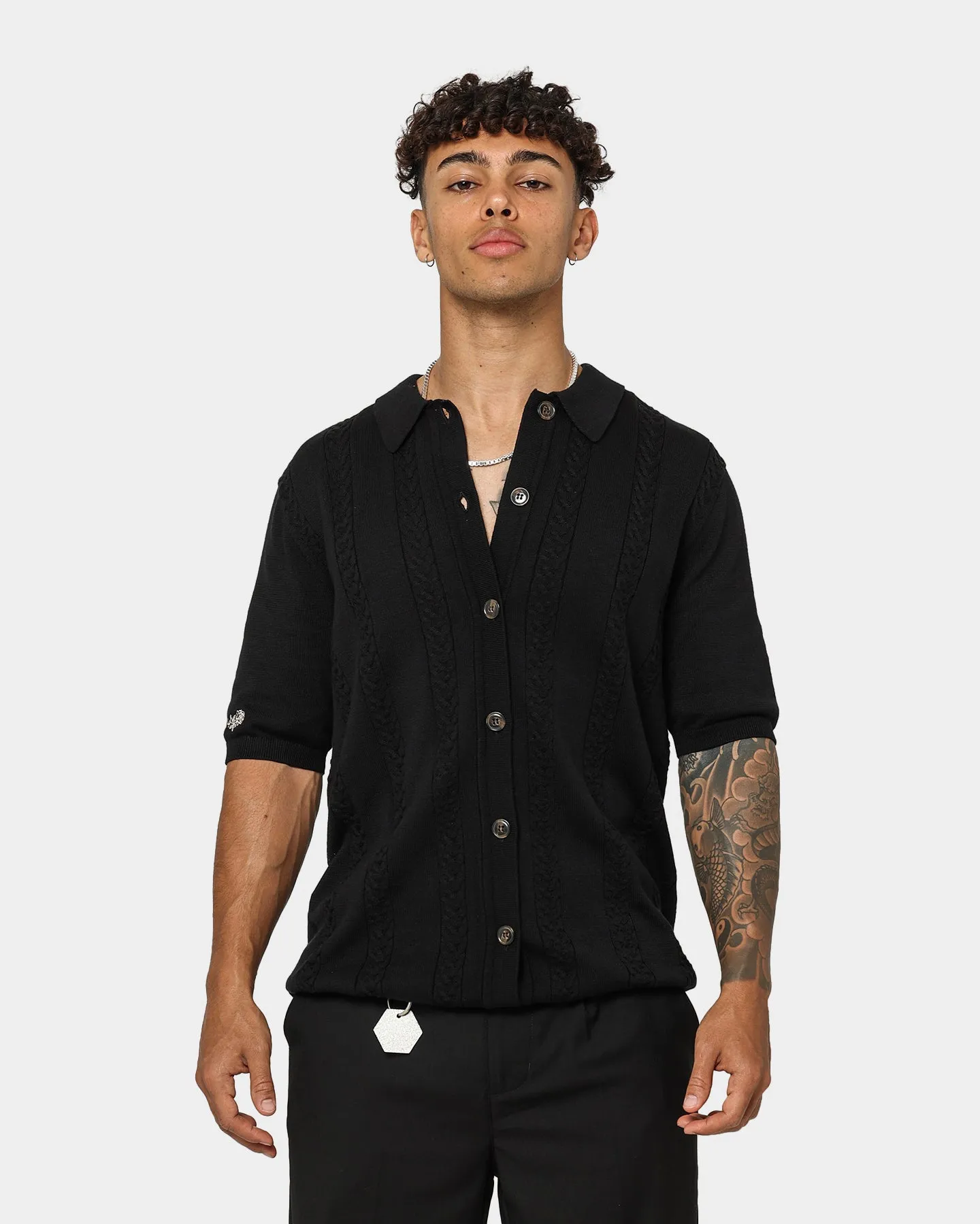 404 Cable Knit Button Up Black