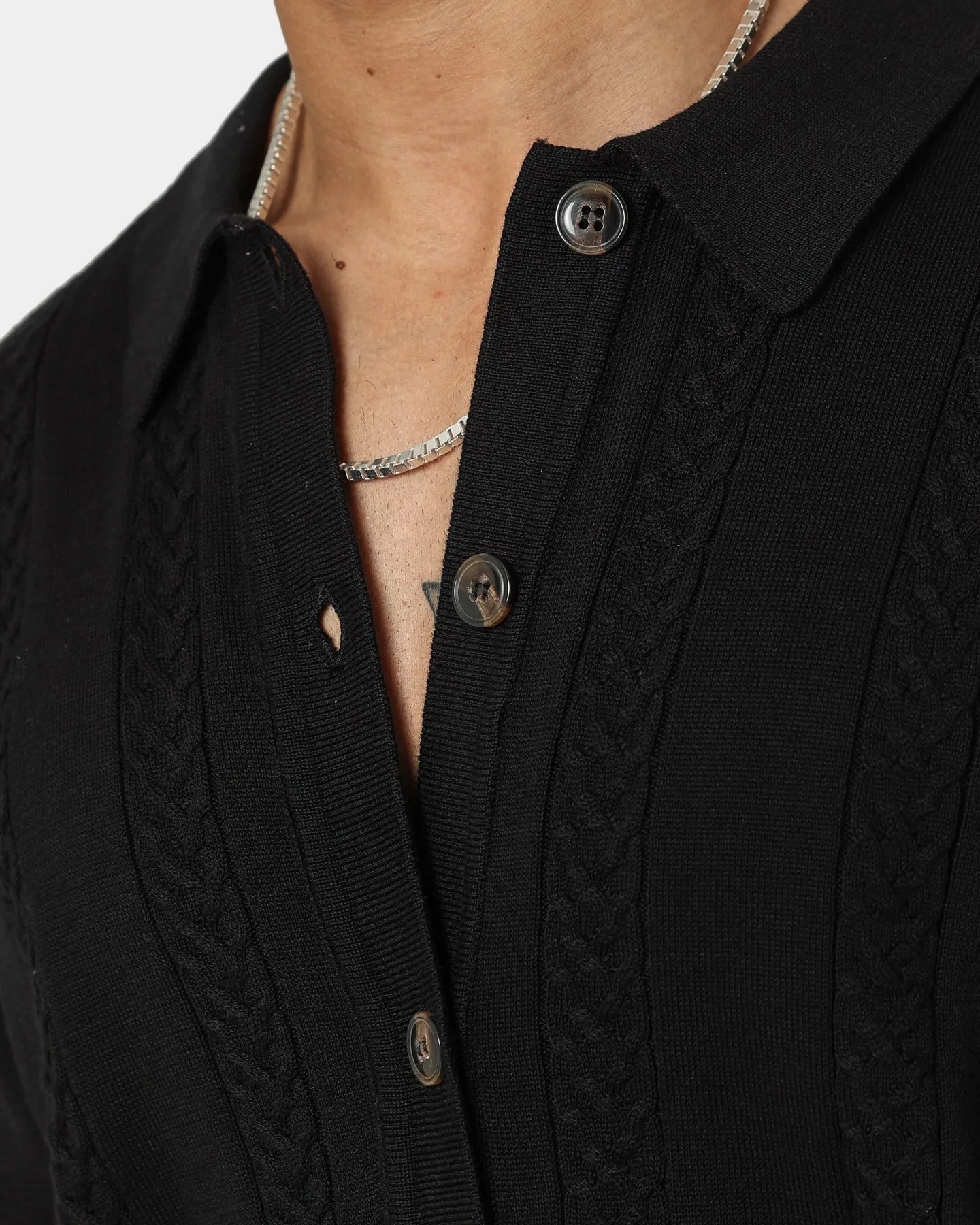 404 Cable Knit Button Up Black