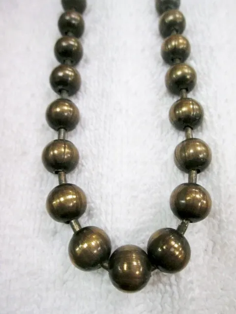 40" BRASS BEAD CYBERPUNK INDUSTRIAL Beaded Necklace Statement Strand ROUND