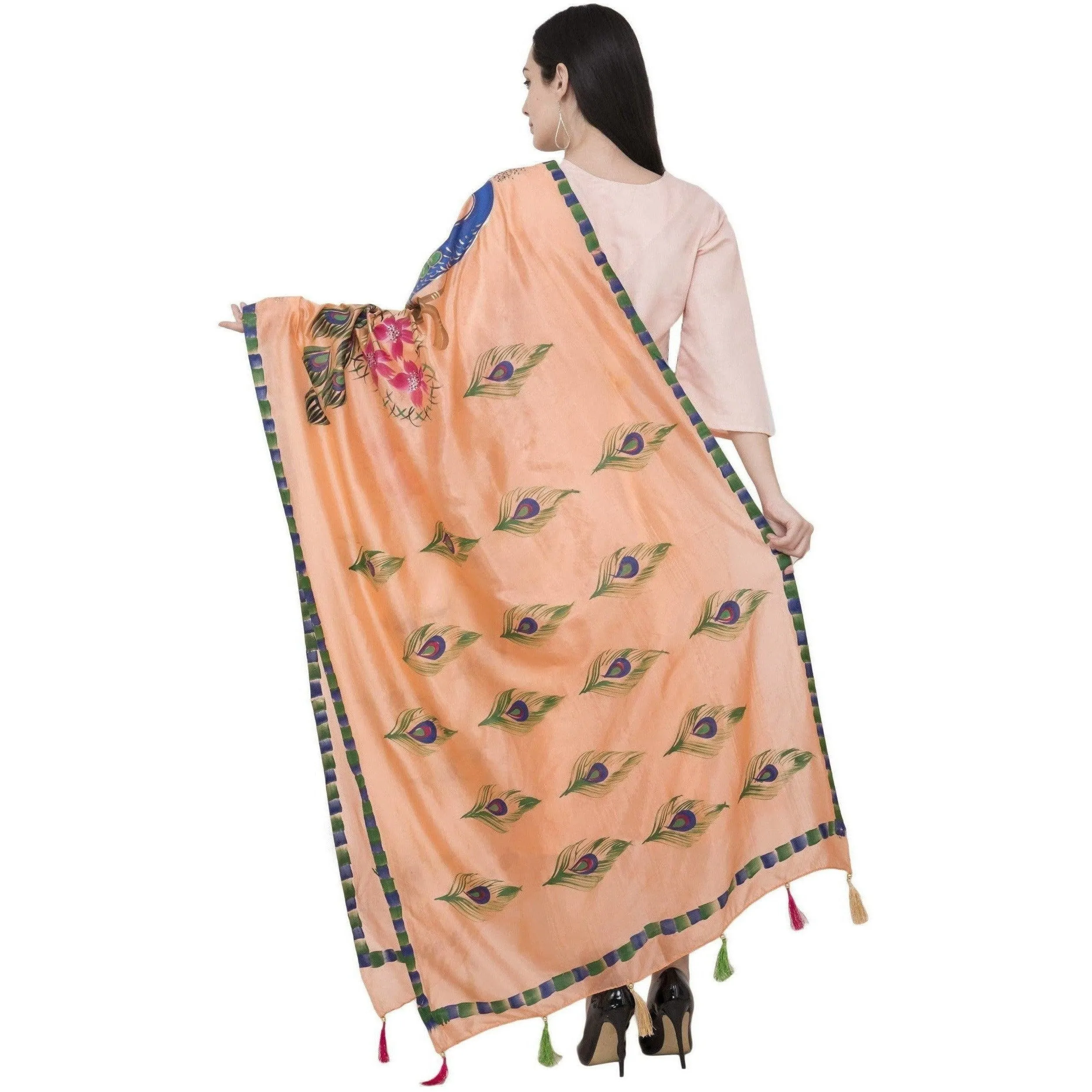 A R Silk Silk Peacock Multi Fancy Dupatta Color Peach Dupatta or Chunni