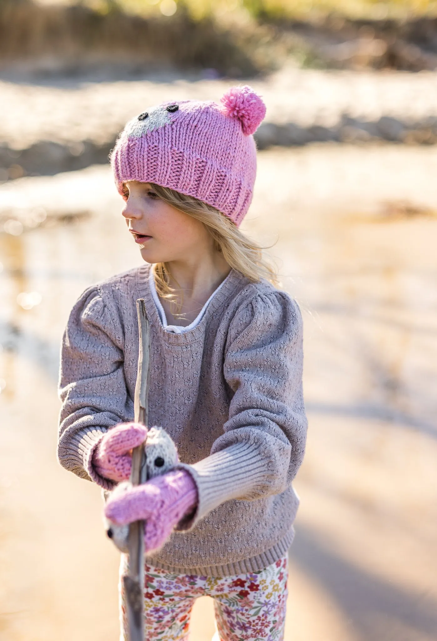 Acorn Bear Face Mittens - Pink