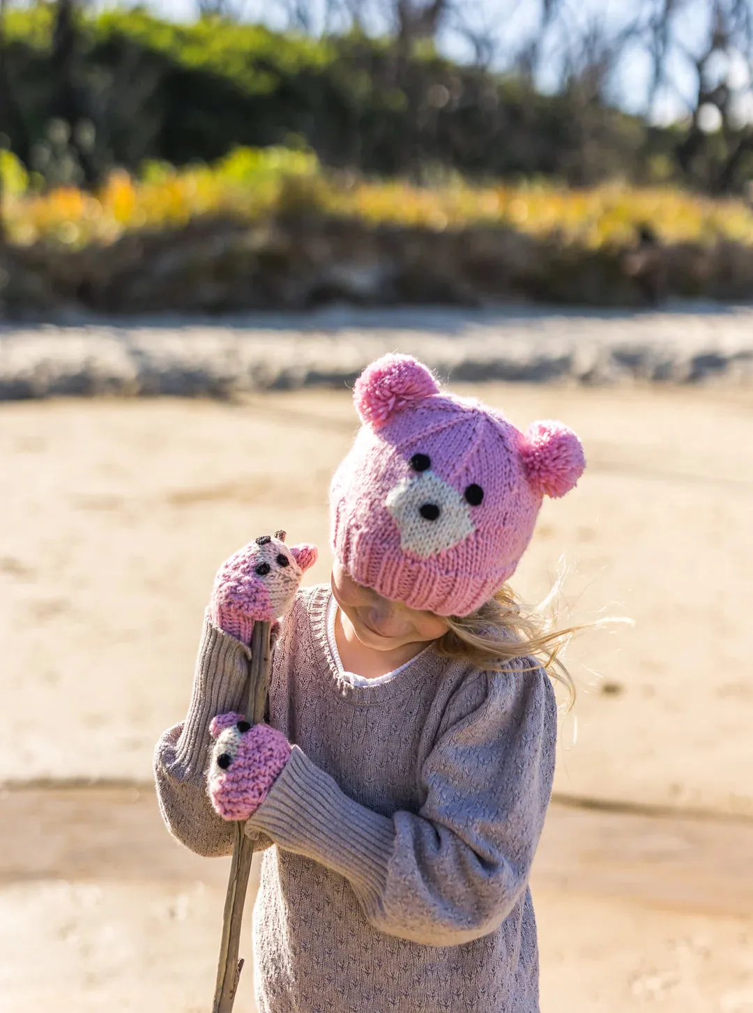 Acorn Kids - Bear Face Mittens - Pink