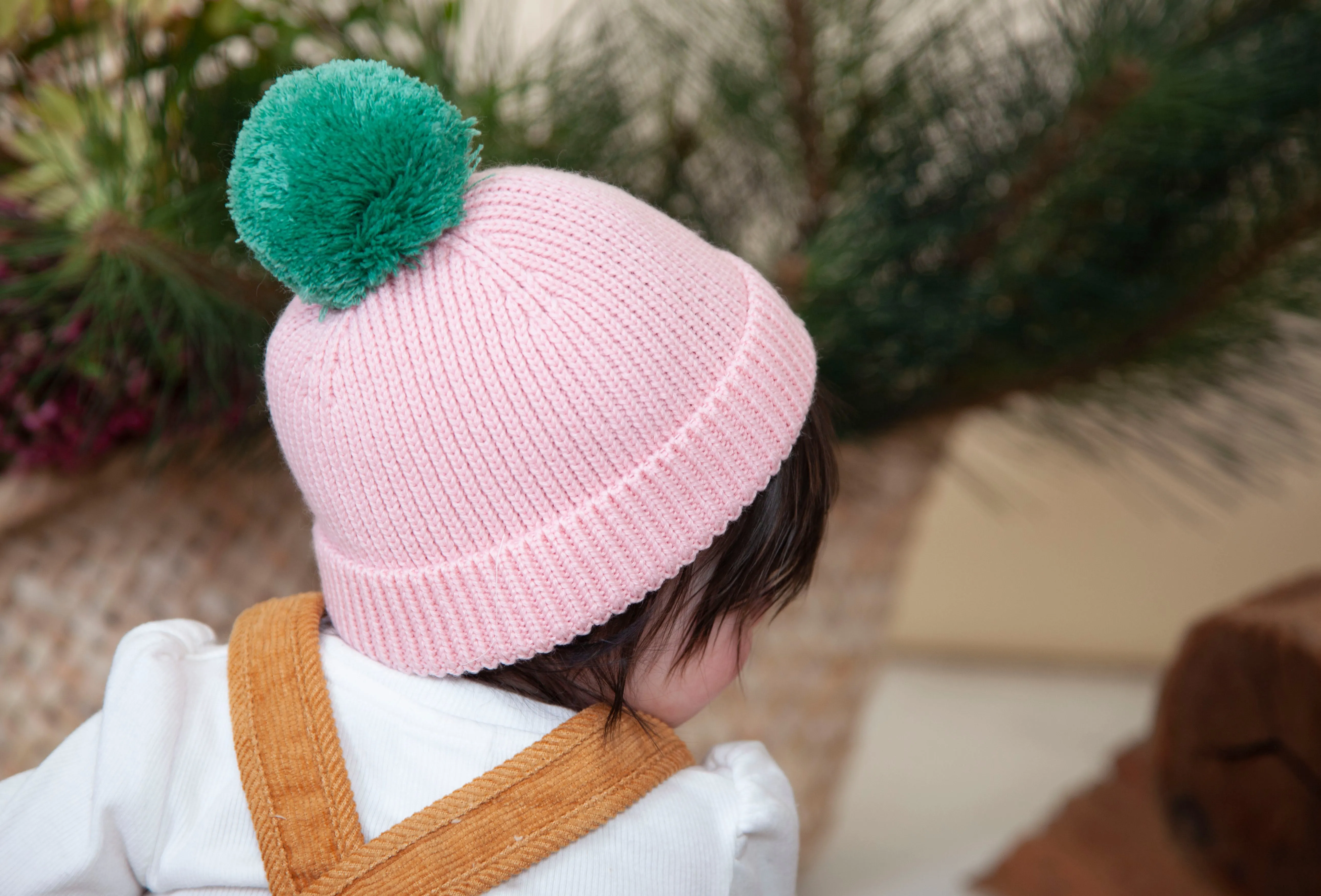 Acorn Oslo Merino Ribbed Beanie - Pink & Green