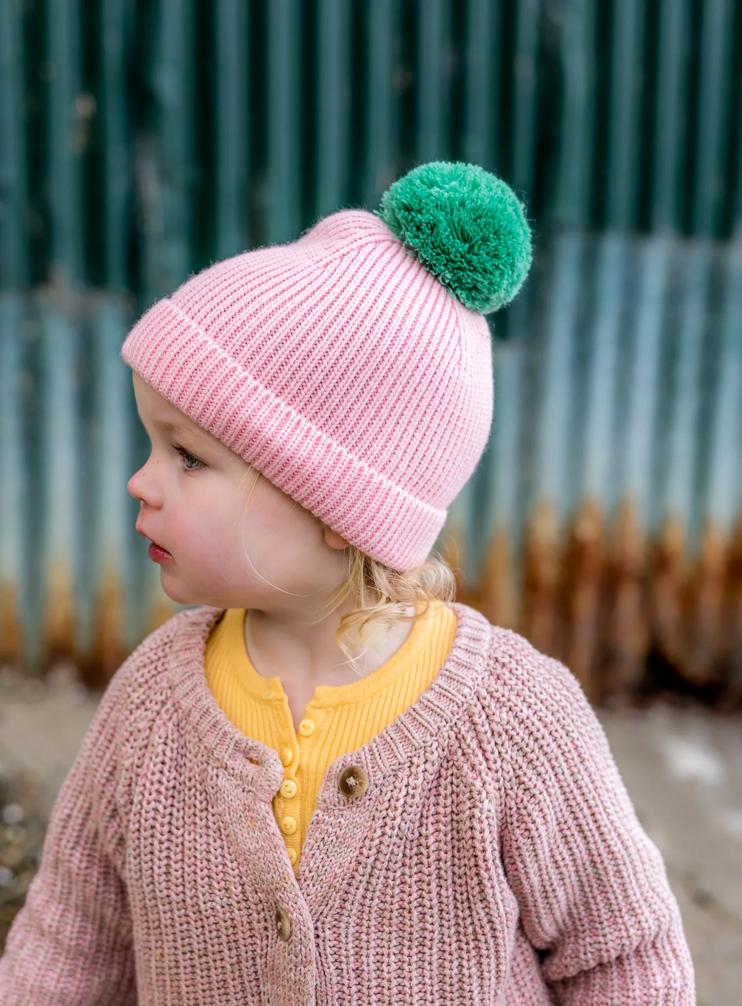 Acorn Oslo Merino Ribbed Beanie - Pink & Green