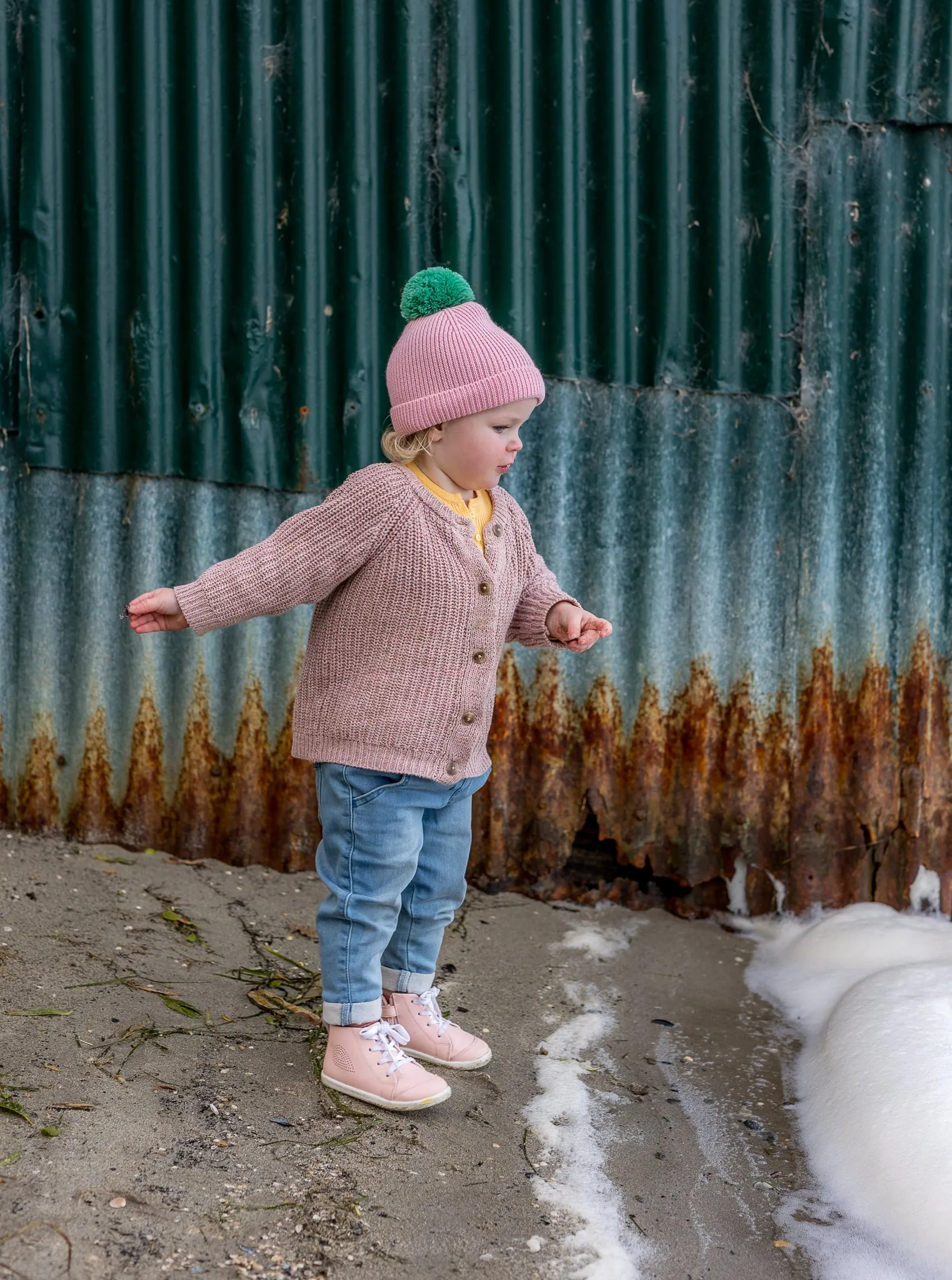 Acorn Oslo Merino Ribbed Beanie - Pink & Green