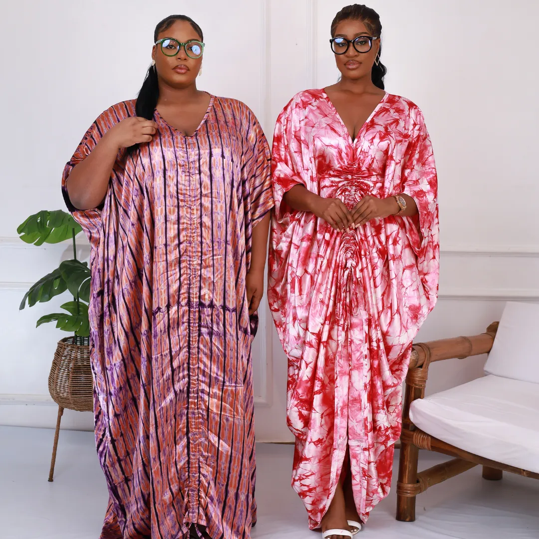 African Kampala Silk Drawstring Boubou Kaftan - Abeni