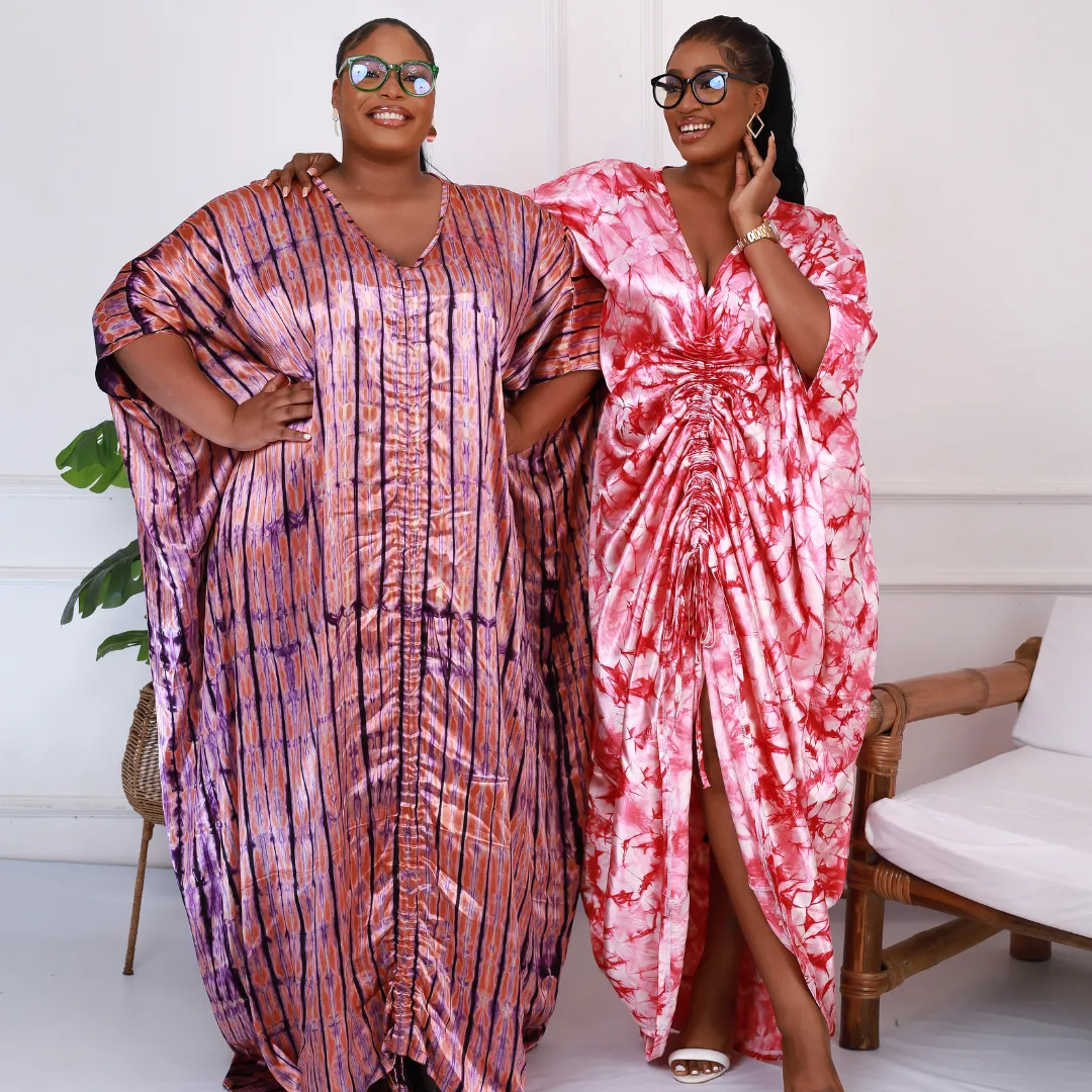 African Kampala Silk Drawstring Boubou Kaftan - Abeni