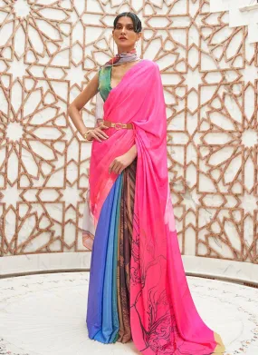 Amazing Partywear Pink Colored Silk Fabric Printed Saree