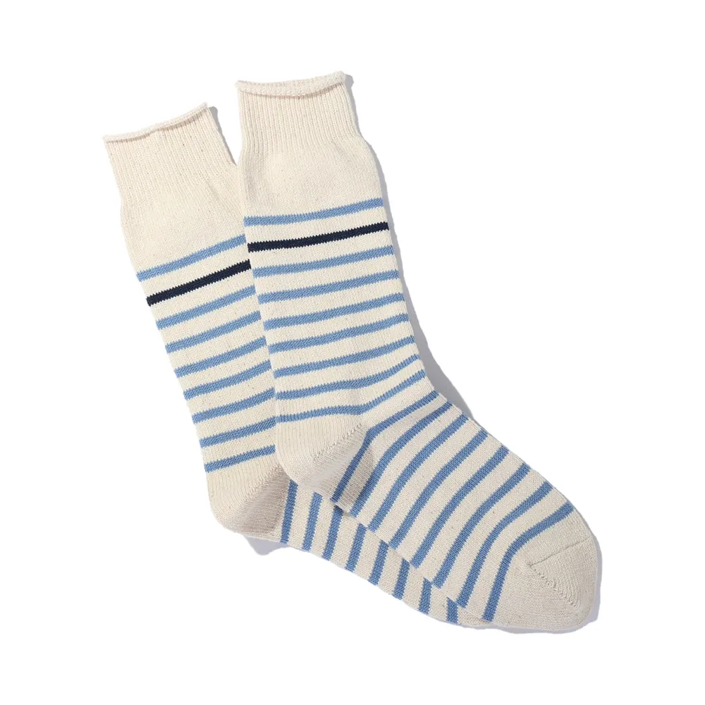 Anonymous Ism White Light Blue Stripe Recycled Cotton Blend Crew Socks