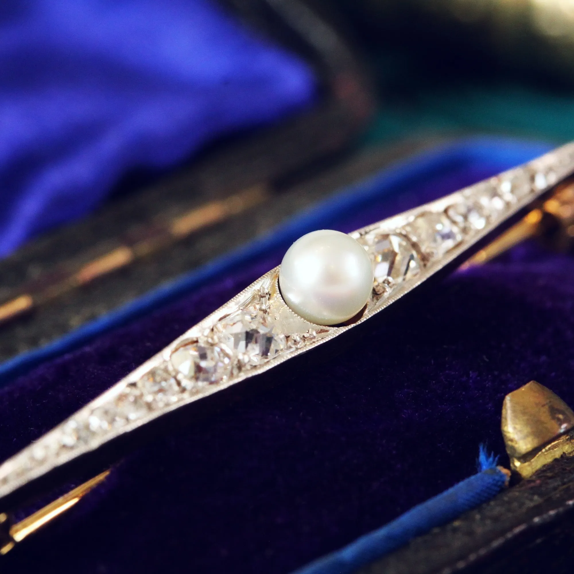 Antique Edwardian Pearl & Diamond Bar Brooch