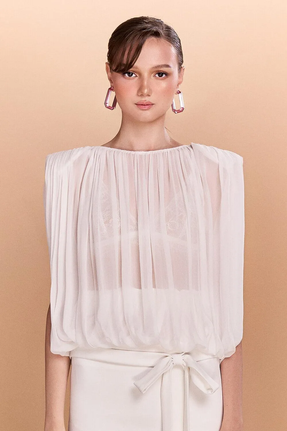 Aspen Gathered See-Through Chiffon Top