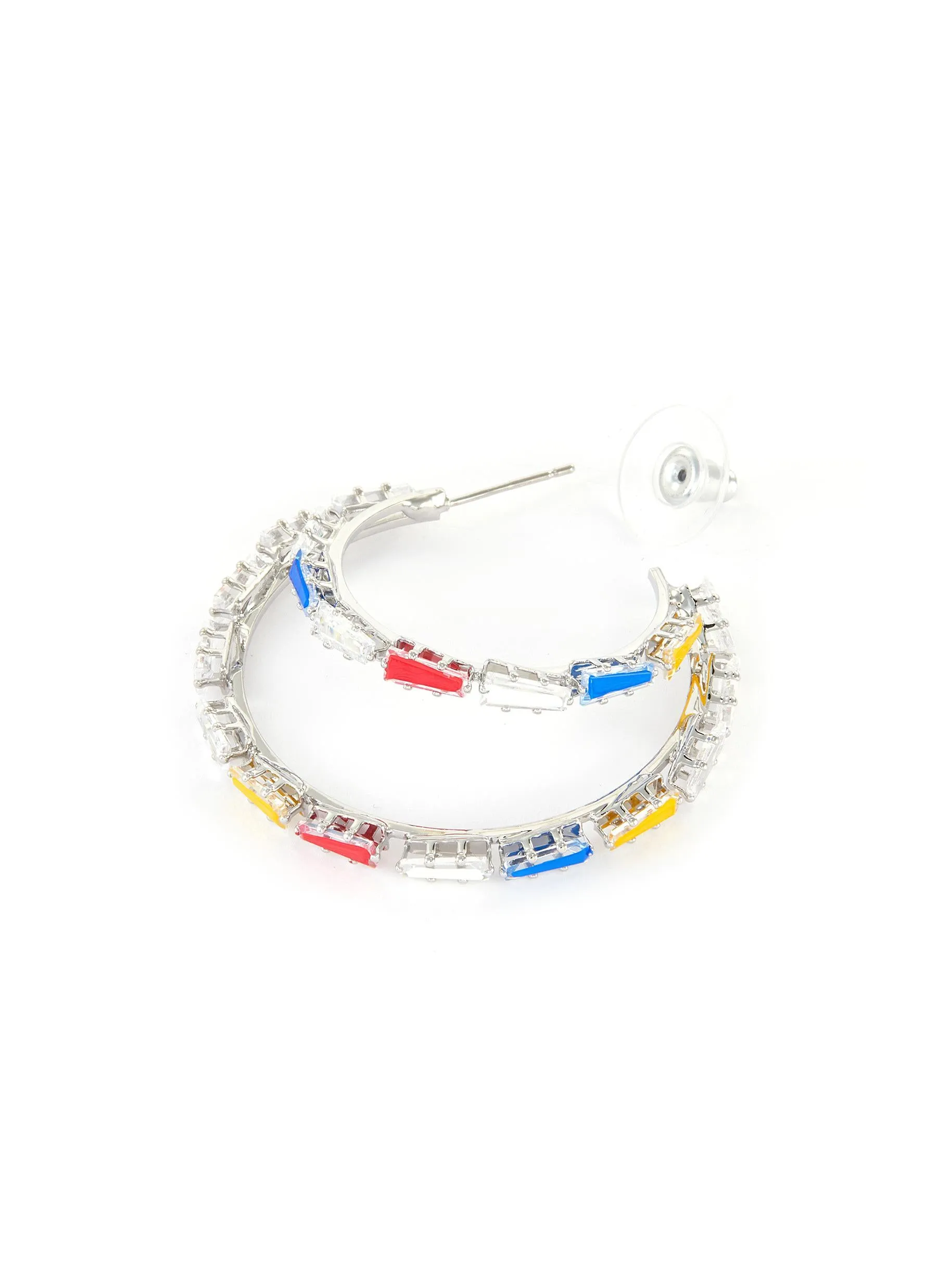 BAGUETTE CRYSTAL DOUBLE HOOP EARRINGS