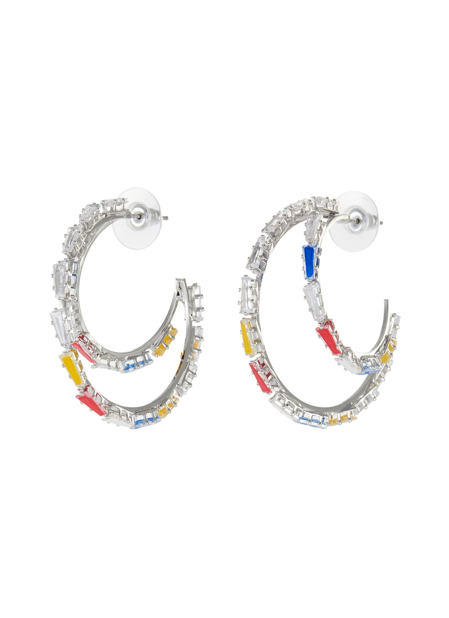 BAGUETTE CRYSTAL DOUBLE HOOP EARRINGS