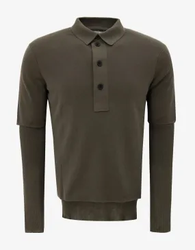 Balenciaga Khaki Polo T-Shirt with Ribbed Inserts