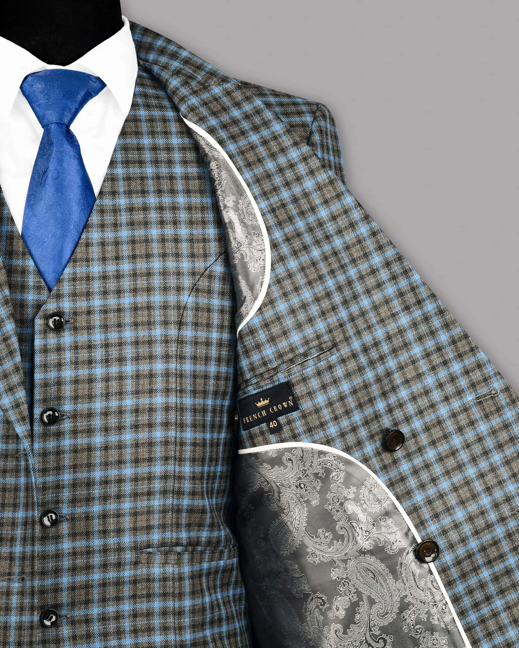 Bandicoot Gray micro Checked Double Breasted Blazer