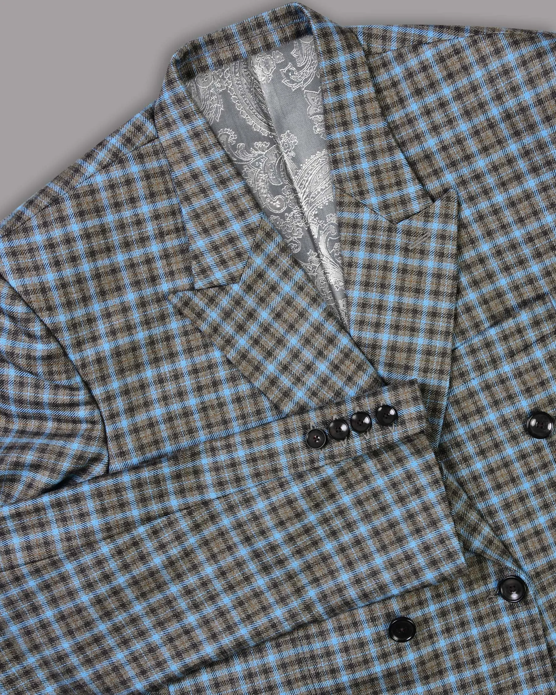 Bandicoot Gray micro Checked Double Breasted Blazer