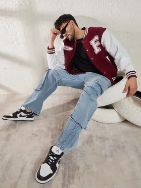 Baseball Jacket Maroon and White F Printed