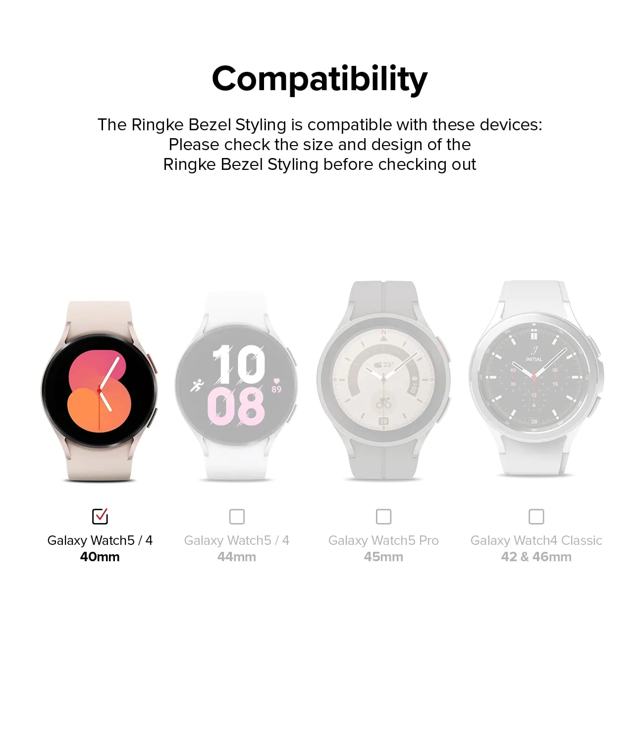 Bezel Styling Compatible with Samsung Galaxy Watch 4 40mm - Black [40-41]