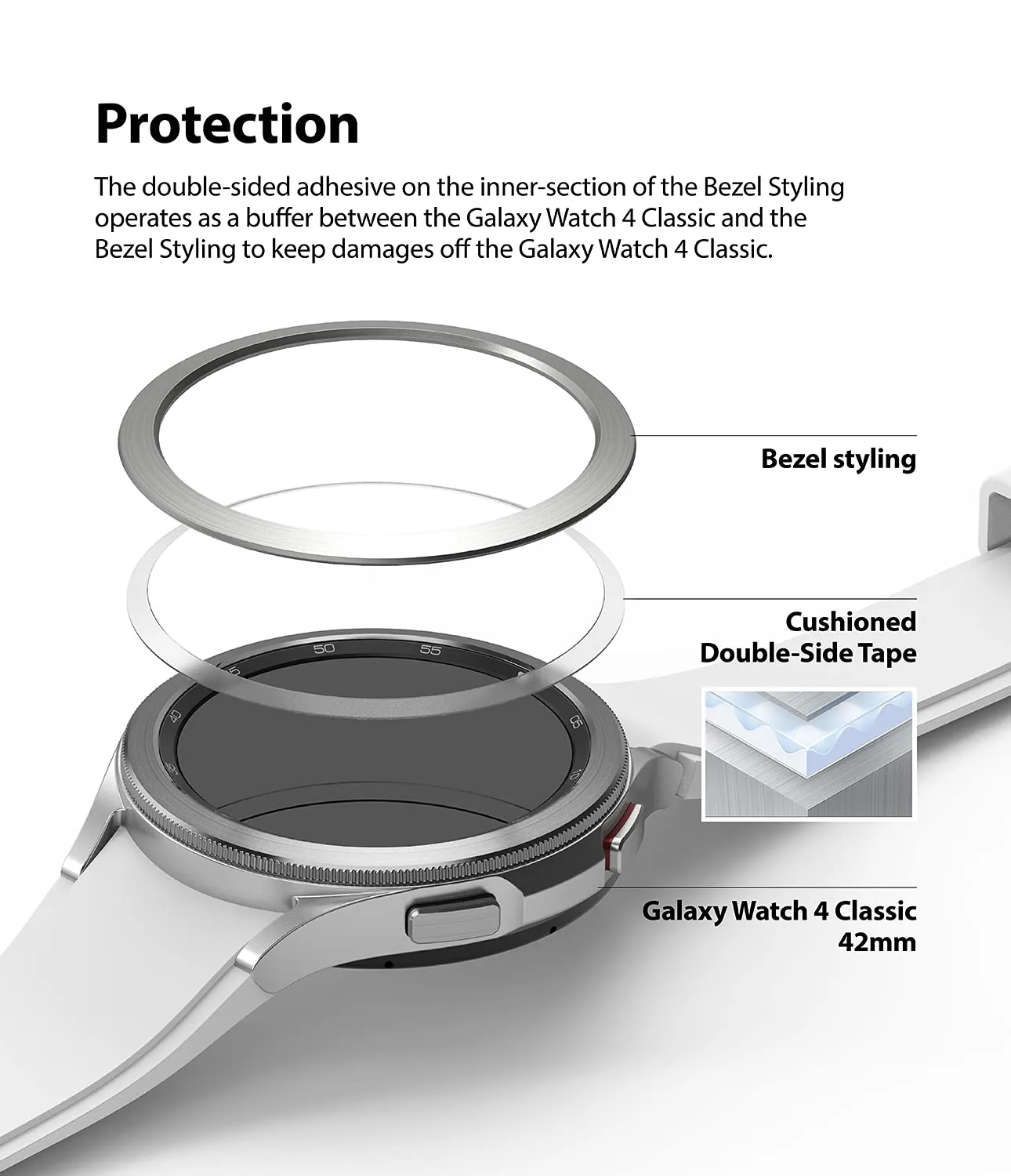 Bezel Styling Compatible with Samsung Galaxy Watch 4 Classic 42mm - Silver [42-04]