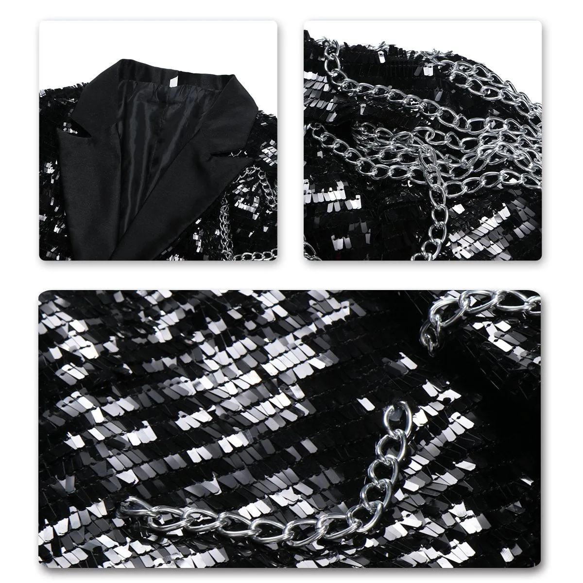 Black Sequin Modern Fit Swallow-Tailed Coat