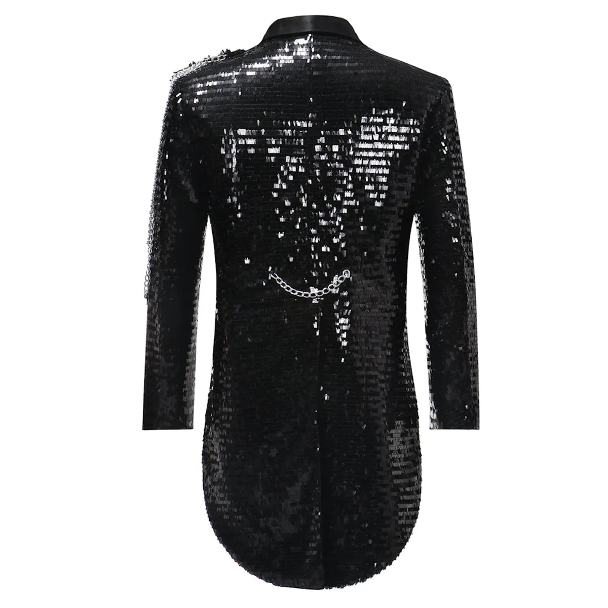 Black Sequin Modern Fit Swallow-Tailed Coat