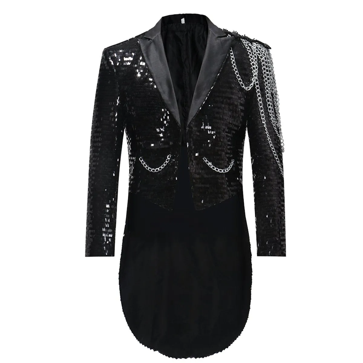 Black Sequin Modern Fit Swallow-Tailed Coat