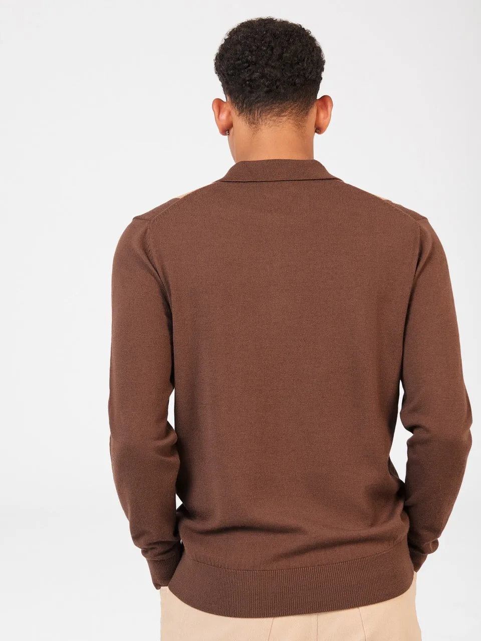 Block Stripe Merino Knit Polo - Chocolate