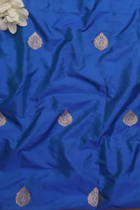 Blue Banarasi Pure Katan Silk Fabric ( 1 Mtr )