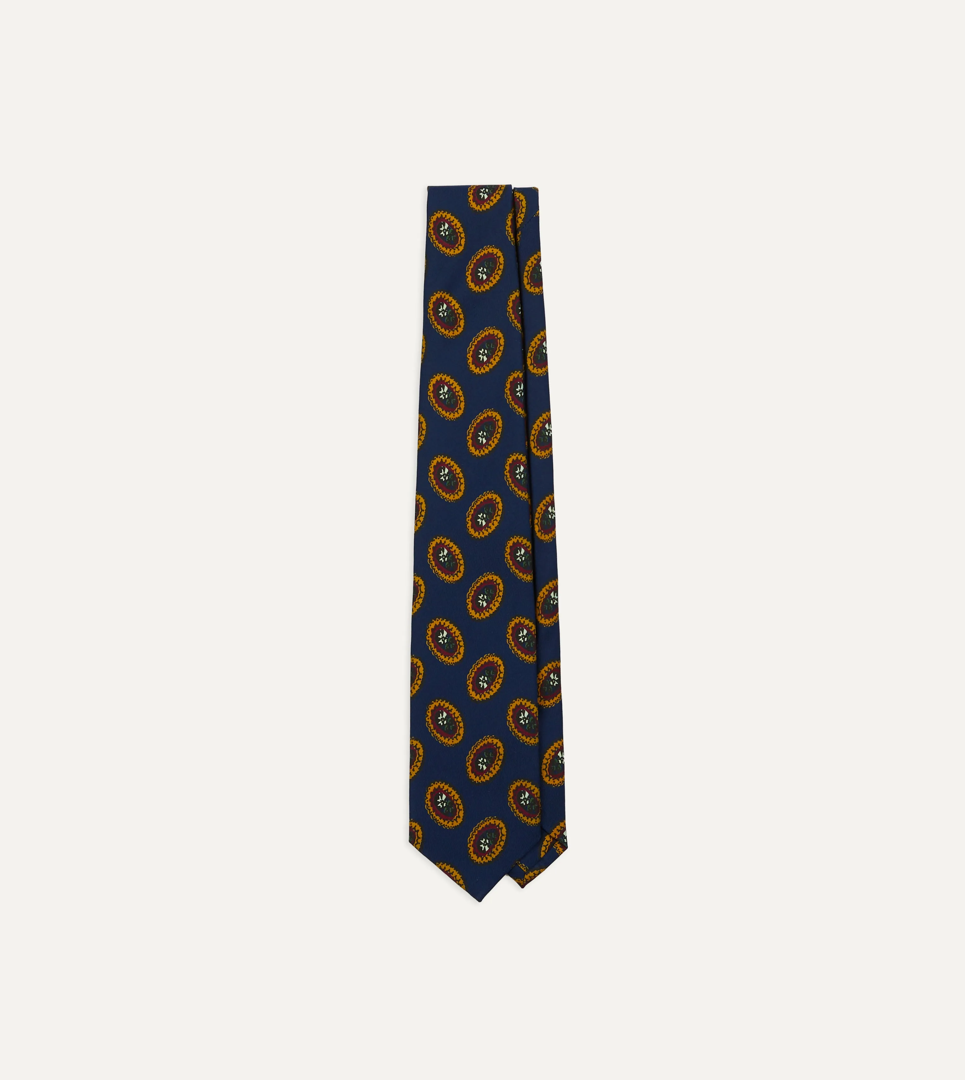 Blue Oval Medallion Print Silk Self Tipped Tie