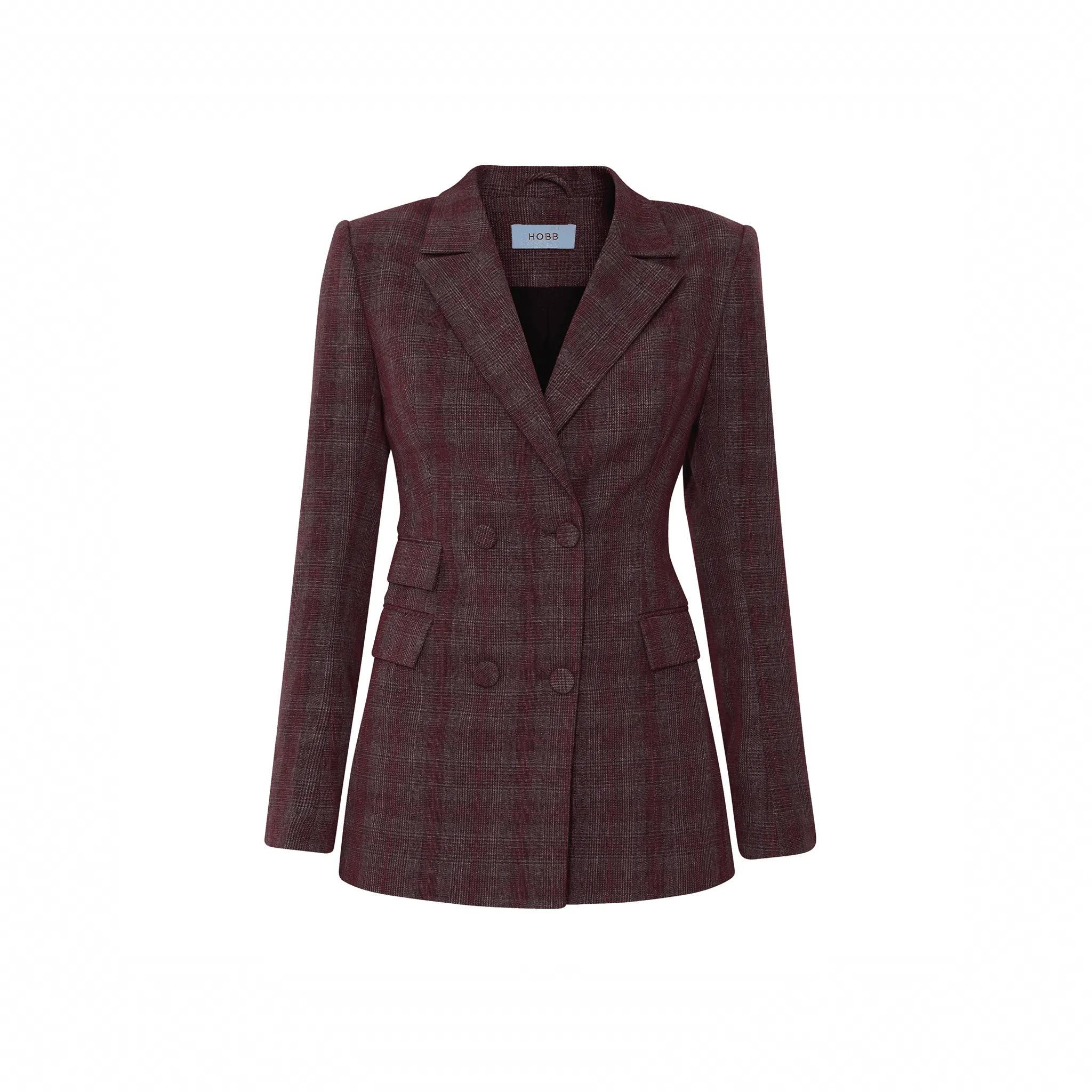 Burgundy Checked Slim Suit Jacket