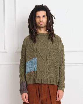 Cable Knit Jumper - Olive Darn-Knit