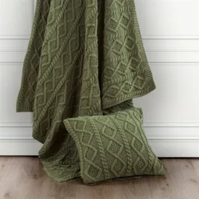 Cable Knit Throw Blanket - Green