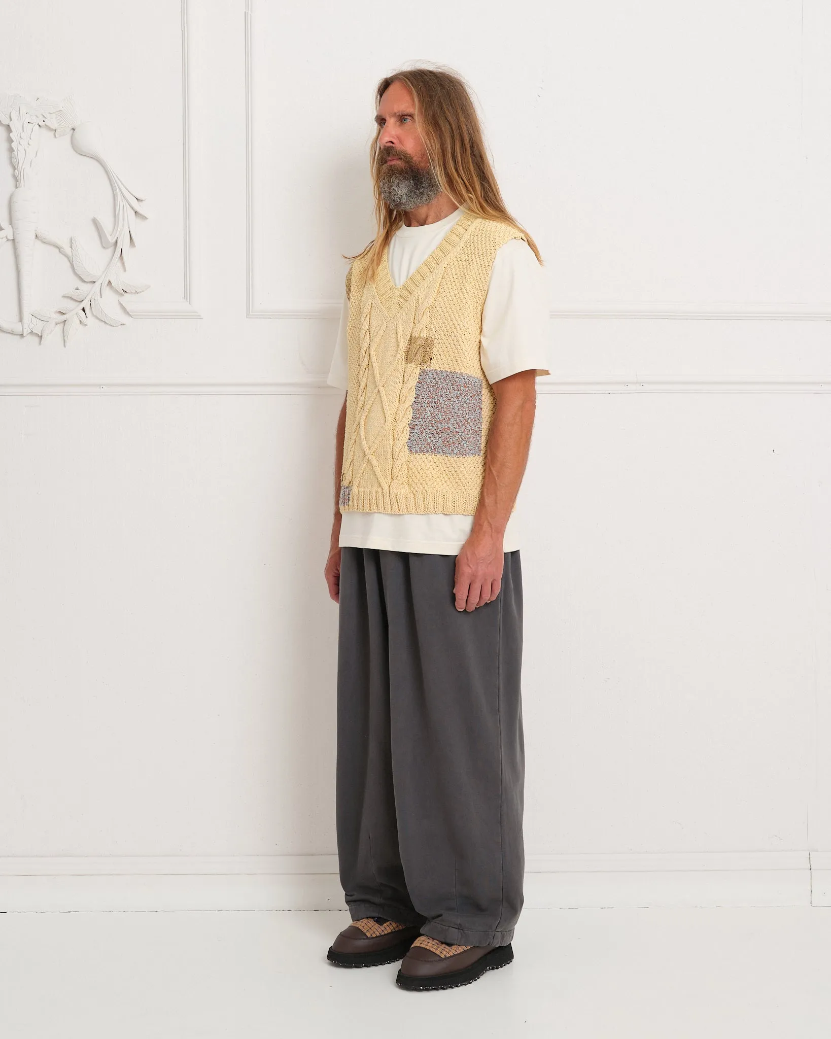 Cable Knit Vest - Yellow Darn-Knit