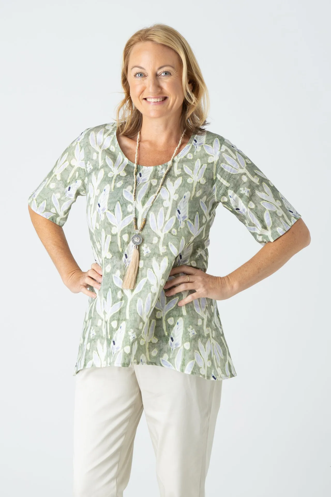 Cactus Short Sleeve Linen/Silk Swing Shirt