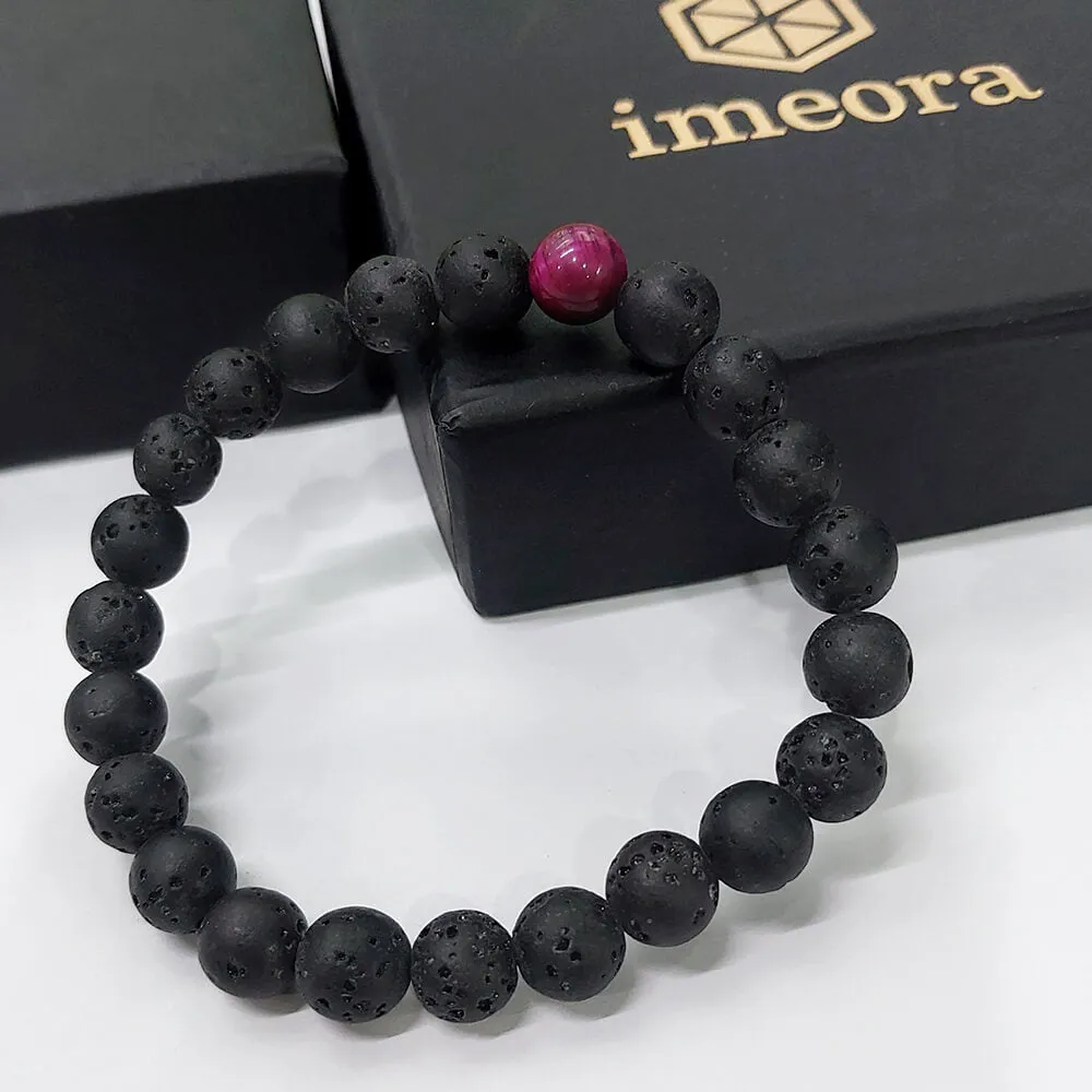 Certified Lava Natural Stone 8mm Bracelet With Pink Tiger