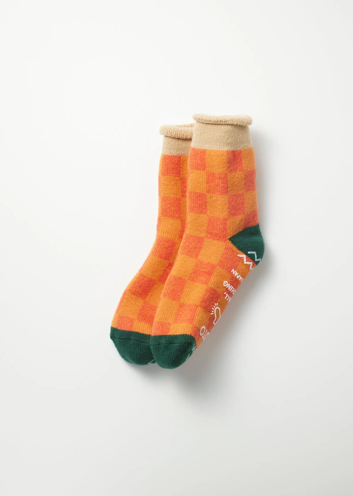 Checkerboard Pile Room Socks - Clementine