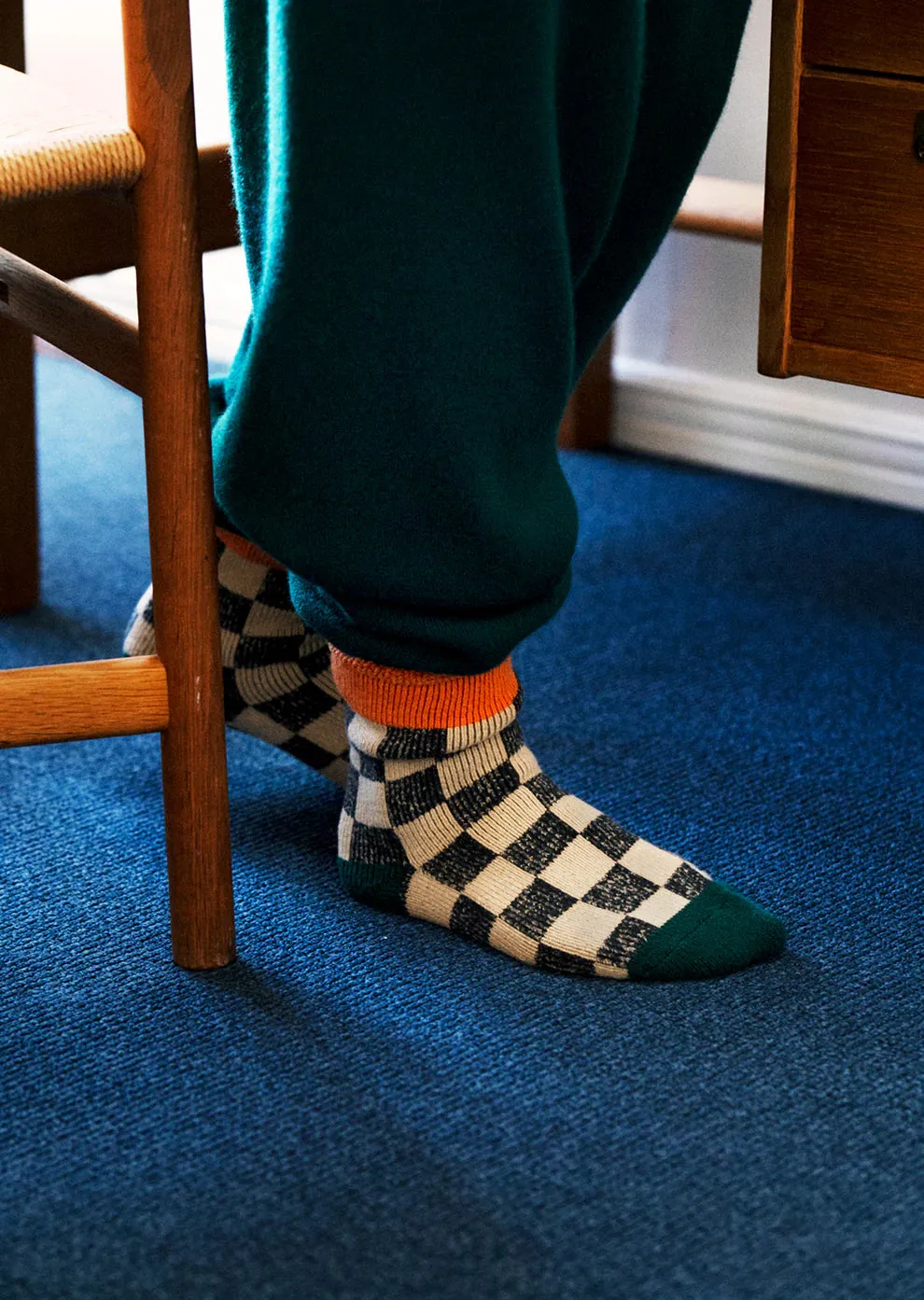 Checkerboard Pile Room Socks - Clementine