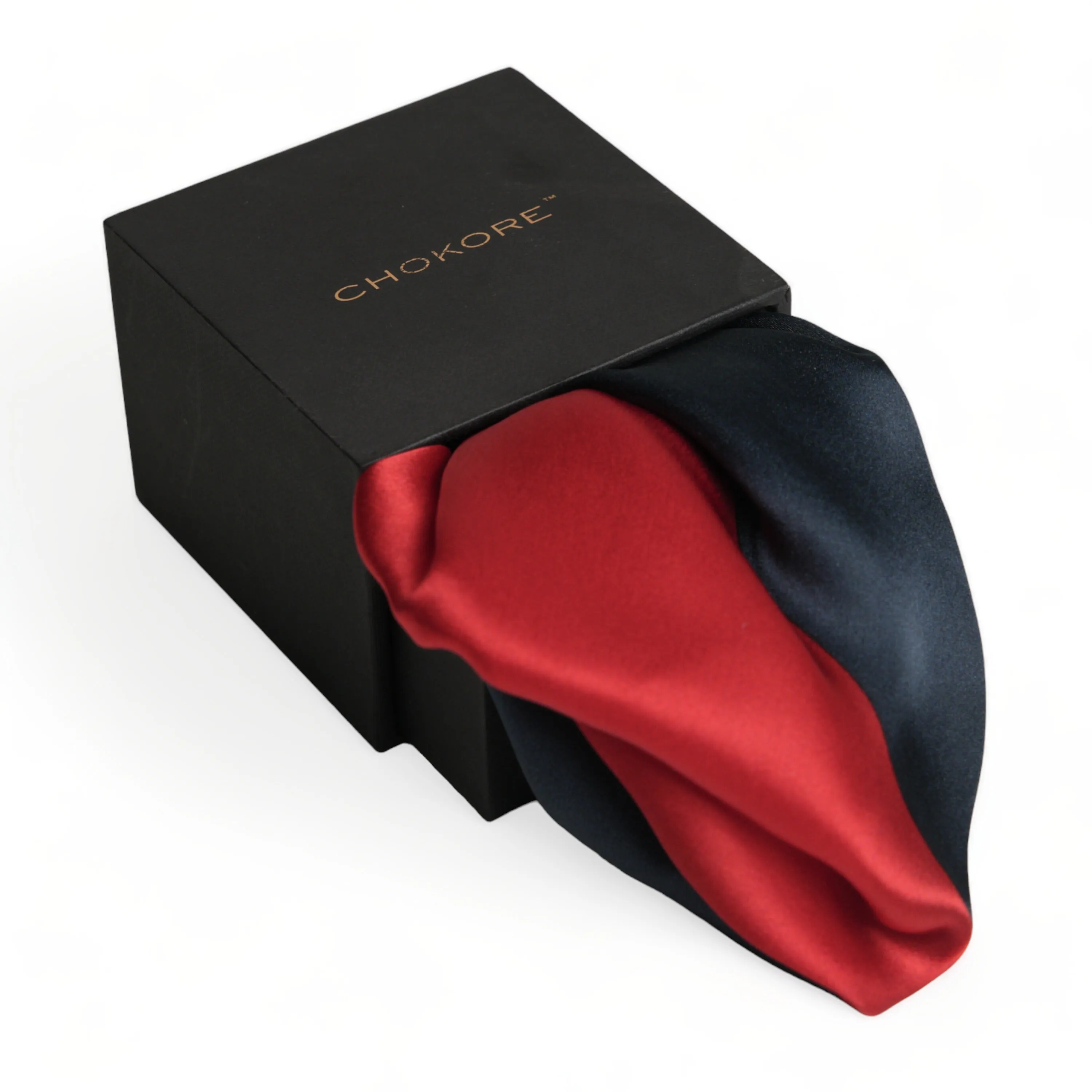 Chokore 2-in-1 Red & Navy Blue Silk Pocket Square - Solid Range