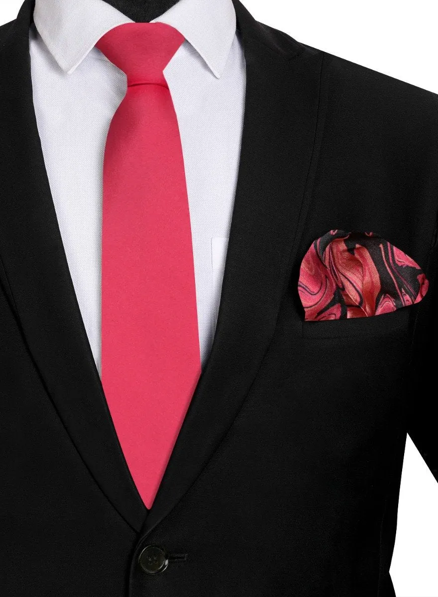 Chokore Plain Pink color silk tie & Magenta Silk Pocket Square from the Marble Design range set