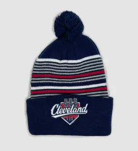 Cleveland Baseball Lights Striped Pom Pom Winter Hat